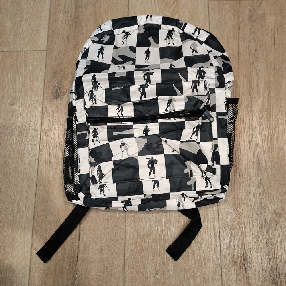 Fortnite Inspired Video Game Kids Backpack Black White Gamer Nylon